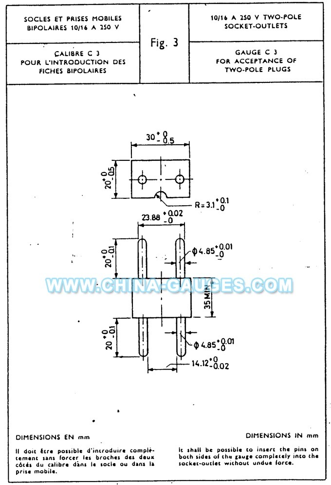 CEE7 C3 Gauges for 10/16A 250V Two-pole Socket-outlets