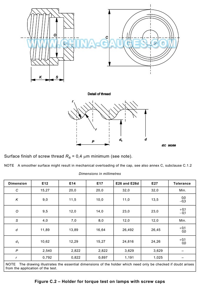 E14 Holder for Torque Test on Lamps with Screw Caps of IEC 60432-1 Fig. C.2