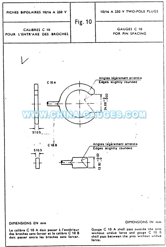 CEE7 C10 Gauges for 10/16A 250V Two-pole Plugs